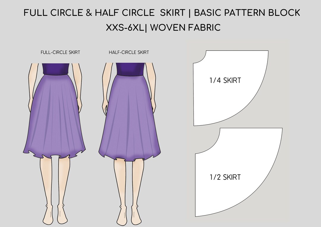 PDF Full Circle Skirt Sewing Pattern Block &amp; Half Circle Skirt - Etsy