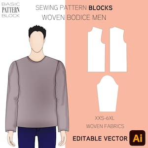 Patrón de costura de corpiño básico para hombre (descarga en PDF) • Corte regular • Tallas XXS-6XL