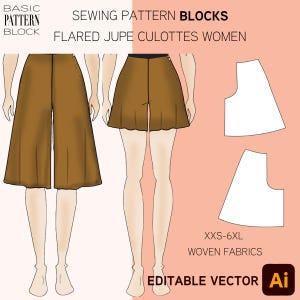 Blocco modello di cucito per pantaloni a vita alta in formato PDF • Taglie: XS-6XL • Download digitale