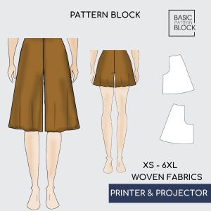 Flared Palazzo Culottes Sewing Pattern Block •  High Waist Wide Leg XS-6XL (PDF Download)