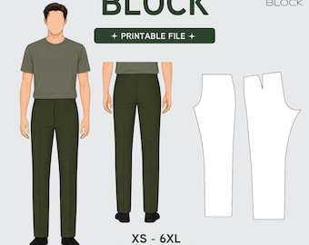 PDF | Men's Straight Trousers Sewing Pattern Block | Basic Straight Leg | Woven Fabric | XS-6XL