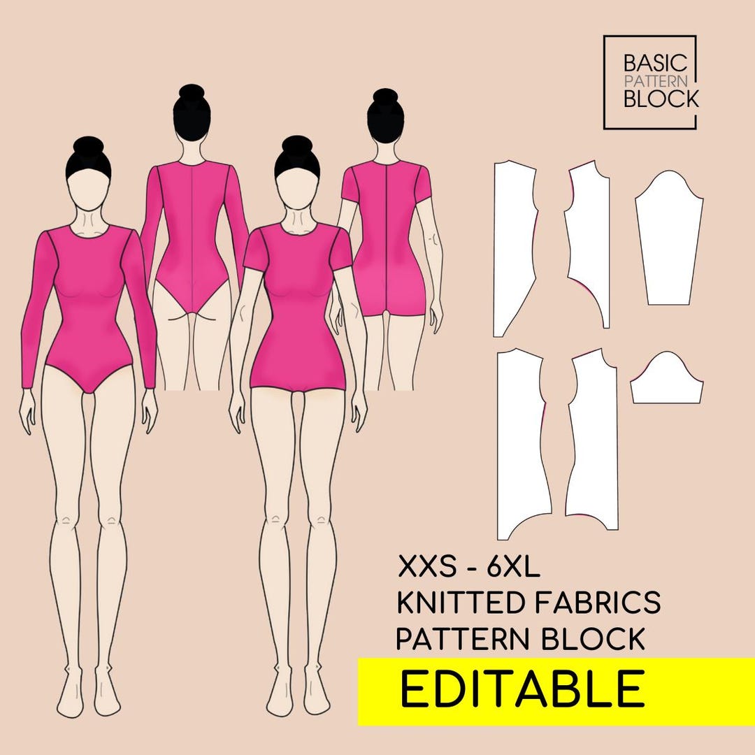 Bloco de moldes para costura de collant: body, maiô, cosplay