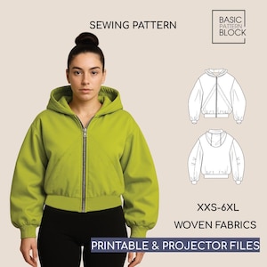 Barrel Sleeve Hoodie Sewing Pattern • Bell Sleeve Sweater, Zipper Front (PDF Download) Sizes XXS-6XL