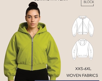 Patrón de costura para sudadera con mangas acampanadas • Suéter con mangas acampanadas y cremallera frontal (descarga en PDF) Tallas XXS-6XL