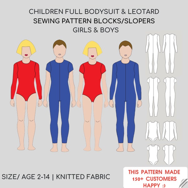 Pdf Children Bodysuit & Leotard Sewing Pattern Blocks | Gymnastic leotard pattern | Kid's full body pattern | Approx.  Age 2-14