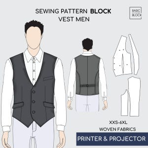 Front button closure Men&#39;s Waistcoat | Vest Pdf Sewing Pattern Sloper/Block | Mens Gillet Pattern | Grooms Men Vest | Regular & Plus Sizes