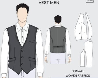 Men&#39;s Vest Sewing Pattern Block • Waistcoat PDF (PDF Download) • Sizes XXS-6XL