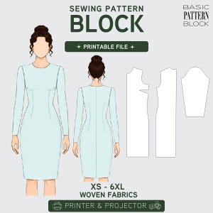 PDF | Women's Dress Sewing Pattern Block | Without Waist Seam | 4 Sleeve Lengths | XS-6XL