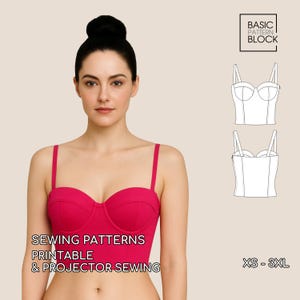 Patrón de costura de bustier en PDF / Top de corsé con copas suaves / XS-3XL / Tejido / Costura en A4, Carta EE. UU., A0 y proyector