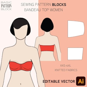 Blok wykroju bluzki bez ramiączek • Rozmiary XXS-6XL (pobierz plik PDF)