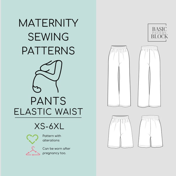 Maternity Pregnancy Pants Sewing Pattern | Wide Leg Trousers | Maternity Trousers Pdf | Elastic Waist Pants | Pregnancy Shorts  Sizes XS-6XL