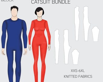 シームレスボディスーツ縫製パターンバンドル：レオタード、キャットスーツ、コスプレ（XXS-6XL）（PDFダウンロード）