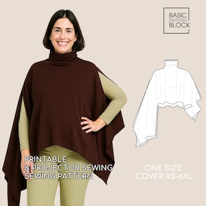 Poncho de maternité PDF Patron de couture : col roulé asymétrique, taille unique (téléchargement numérique)