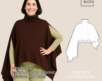 Patrón de costura en PDF para poncho de maternidad: Cuello alto asimétrico, talla única (descarga digital)
