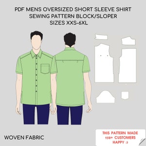 Oversized Button Up Men's Shirt | Printable Pdf Sewing Pattern Sloper/Block | Sizes (Regular & Plus) XXS- 6XL | Woven Fabric