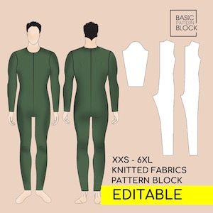 Mens Bodysuit Pattern PRINT & EDIT PDF Leotard Mens | Mens Sewing Block | Regular, Plus Sizes Mens Catsuit Sloper | Mens Cosplay Costume