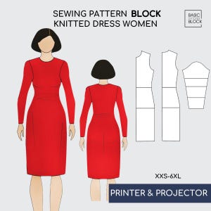 Gebreide jurk naaipatroonblok • Basis lijfje (pdf-download) • Maten XXS-6XL