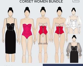 Corset Bodice Sewing Pattern Blocks Bundle • Bustier, Leotard & Dress (PDF Download, XS-3XL)