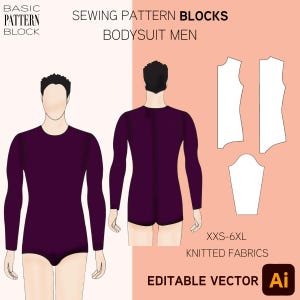 Blocco modello per cucire body da uomo • Blocco modello per body (download PDF) XXS-6XL