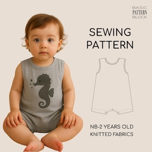 Baby Sleeveless Bodysuit Sewing Pattern | NB–2 Years | Knit Fabric | Printable & Projector PDF