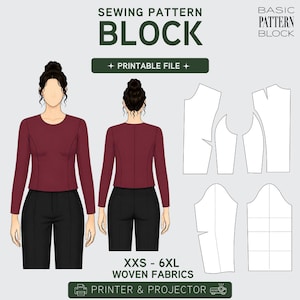 PDF | Princess Seam Bodice Sewing Pattern Block Bundle With Dart & 2 Sleeves | XXS-6XL