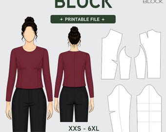 PDF | Princess Seam Bodice Sewing Pattern Block Bundle With Dart & 2 Sleeves | XXS-6XL