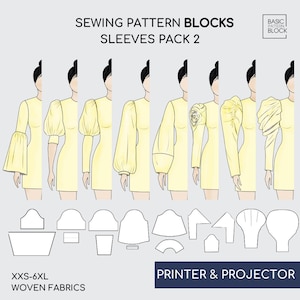 Lot de blocs de patrons de couture pour manches bouffantes • Styles victorien, Bishop, lanterne (téléchargement PDF) • Tailles XXS-6XL
