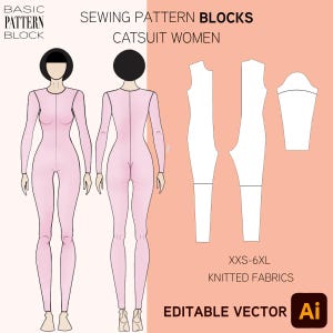 Bloc à motifs de couture Catsuit • Body justaucorps, cosplay, maillot de bain • Tailles XXS-6XL