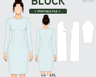 PDF | Women's Dress Sewing Pattern Block | Without Waist Seam | 4 Sleeve Lengths | XS-6XL