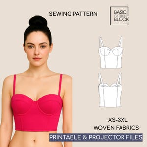 Modello di cucito per bustier con coppe • Top corsetto con coppe morbide (download PDF) • Taglie dalla XS alla 3XL