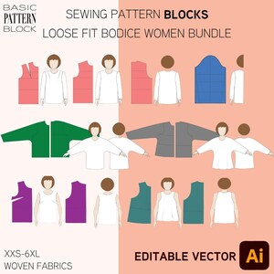 14 Basic Bodice Sewing Pattern Blocks •  Sleeves, Princess Seam Sizes XXS_6XL, Pdf Download