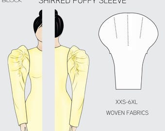 Pdf Puffärmel Schnittmuster Block mit Raffung (PDF Download) • Größen XXS-6XL