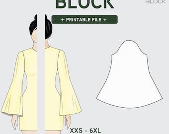 PDF | Trumpet Sleeve Sewing Pattern Block | Flared Bell Sleeve | Woven Fabric | XXS-6XL