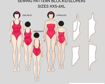 One Piece Swimsuit/Swimwear | Strapless Swimwear| Sewing Pattern Block | Sizes |XXS-6XL| Knitted Fabric