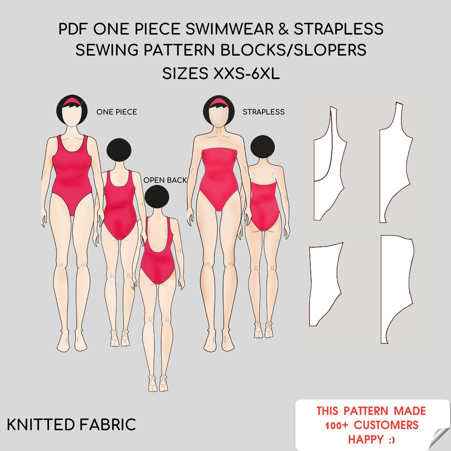 One Piece Swimsuit/swimwear Strapless Swimwear Sewing Pattern Block Sizes  XXS-6XL Knitted Fabric -  Norway