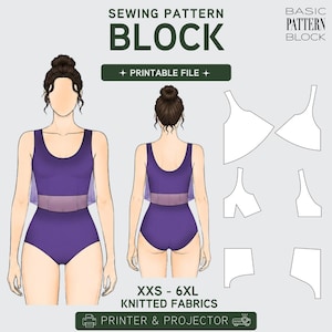 PDF | Tankini Sewing Pattern Block | Two-Piece Swimsuit | Top & Bottom | XXS-6XL