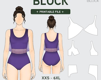PDF | Tankini Sewing Pattern Block | Two-Piece Swimsuit | Top & Bottom | XXS-6XL