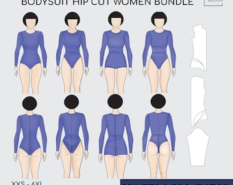 Bloques de patrones de costura de leotardo • Body de corte de 4 piernas (Descarga PDF) • Tallas XXS-6XL