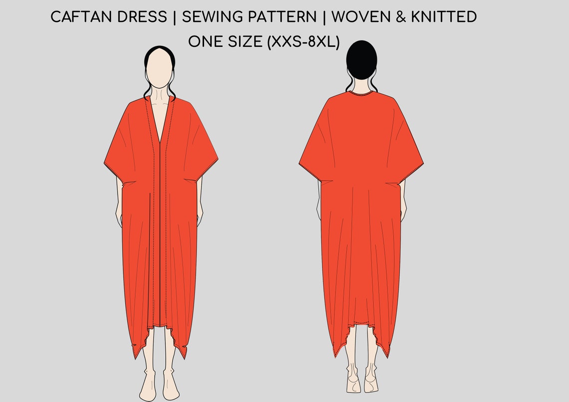 Stylish Maxi Caftan Dress Pdf Sewing Pattern One Size Covers - Etsy