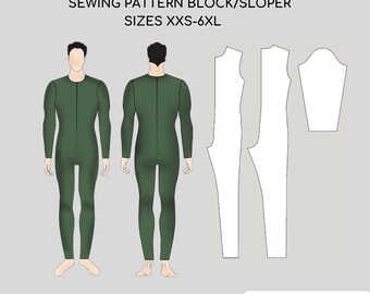 Men's Pdf Bodysuit Pattern | Leotard Mens Pattern | Basic Men's Sewing Pattern Block | Sizes Regular & Plus Sizes