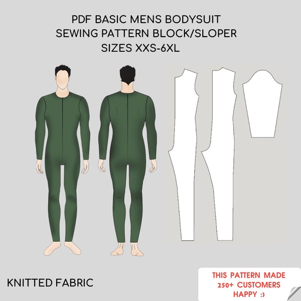 Herren Pdf Bodysuit Schnittmuster | Trikotsatz Herren | Basic Herren Schnittmuster-Block | Größen Regular & Plus Sizes