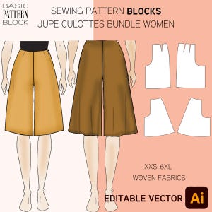 Bloc de motifs de jupe-culotte • Coupe trapèze évasée pour femmes (téléchargement PDF) • Tailles XS-6XL