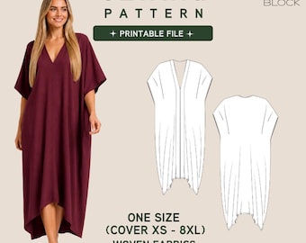 Pdf Maxi Caftan Dress Sewing Pattern (PDF Download) • One Size (COVER XS-8XL)