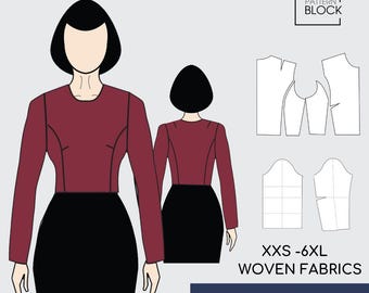 Naaipatroon blok lijfje naad prinsessennaad • pdf-download, maten XXS-6XL