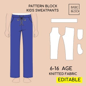 Pdf Children&#39;s Jogger Pants Sewing Pattern  Block | Kids Sweatpants