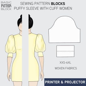 Bloc à patrons de couture avec manches bouffantes PDF avec poignet (téléchargement PDF) • Tailles XXS-6XL