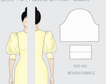 Pdf Puffärmel Schnittmuster Block mit Bündchen (PDF Download) • Größen XXS-6XL