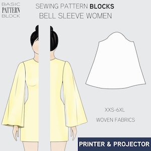 Bell Sleeve Sewing Pattern Block: Sizes XS-6XL (PDF Download)