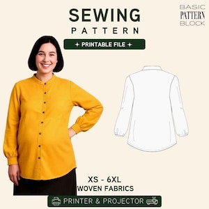 Maternity Relaxed Fit Shirt Sewing Pattern: Longsleeve (PDF Download) XS-6XL)