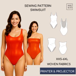 Pdf Swimsuit Sewing Pattern • One-Piece Swimwear• Strapless Bathing Suit • Sizes: XXS-6XL